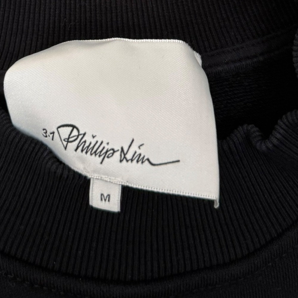 3.1 Phillip Lim Sweatshirt Mens M Black Mock Neck Metal Logo Cotton Heavyweight - Picture 3 of 9